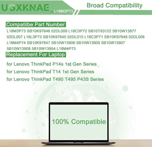 L18M3P73 Laptop Battery for Lenovo ThinkPad T490 T495 P43S T14 P14S 1st Gen Series SB10T83122 5B10W13877 L18C3P72 L18C3P71 L18L3P73 L18M3P74 L18M4P73 L18M4P74 02DL007 02DL008 02DL009 02DL010 in Kuwait