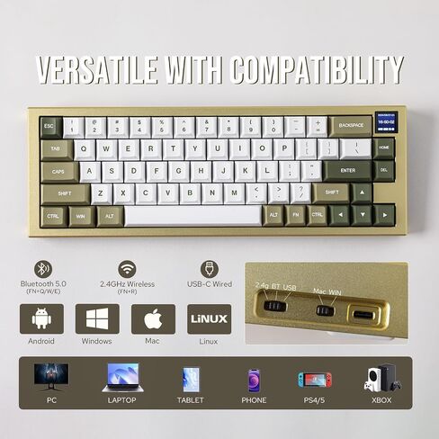 EPOMAKER MS68 Wireless Gaming Keyboard with 0.85" Screen, CNC Aluminum Alloy Mechanical Keyboard, Bluetooth 5.0/2.4ghz/Wired Hot Swappable Custom Keyboard (Black, Wisteria Linear Switch) in Saudi Arabia