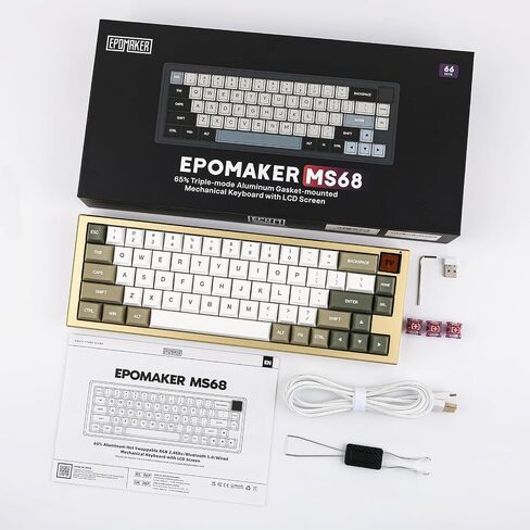 EPOMAKER MS68 Wireless Gaming Keyboard with 0.85" Screen, CNC Aluminum Alloy Mechanical Keyboard, Bluetooth 5.0/2.4ghz/Wired Hot Swappable Custom Keyboard (Black, Wisteria Linear Switch) in Saudi Arabia