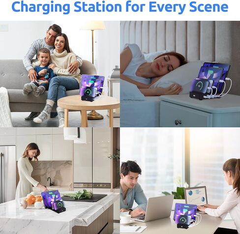 محطة شحن ذات 4 منافذ سريعة لأجهزة متعددة - PD 20W & QC 3.0 - متوافقة مع جميع أجهزة USB - منظم شحن عائلي - شهادة UL وFCC - أسود in Saudi Arabia