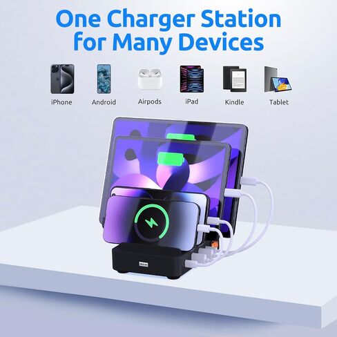 محطة شحن ذات 4 منافذ سريعة لأجهزة متعددة - PD 20W & QC 3.0 - متوافقة مع جميع أجهزة USB - منظم شحن عائلي - شهادة UL وFCC - أسود in Saudi Arabia