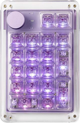 KiiBoom Phantom 21 Hot Swappable Crystal Acrylic Numpad, BT5.0/2.4GHz/USB-C Triple mode NKRO Programmable Numeric Keypad with Knob, South-facing RGB, 1900mAh Battery for Win/Mac (Purple) in Saudi Arabia