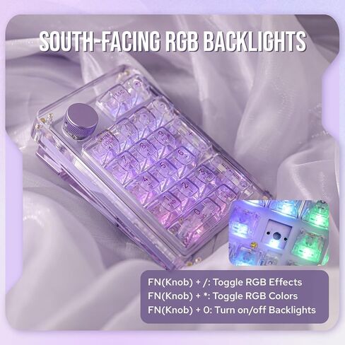 KiiBoom Phantom 21 Hot Swappable Crystal Acrylic Numpad, BT5.0/2.4GHz/USB-C Triple mode NKRO Programmable Numeric Keypad with Knob, South-facing RGB, 1900mAh Battery for Win/Mac (Purple) in Saudi Arabia