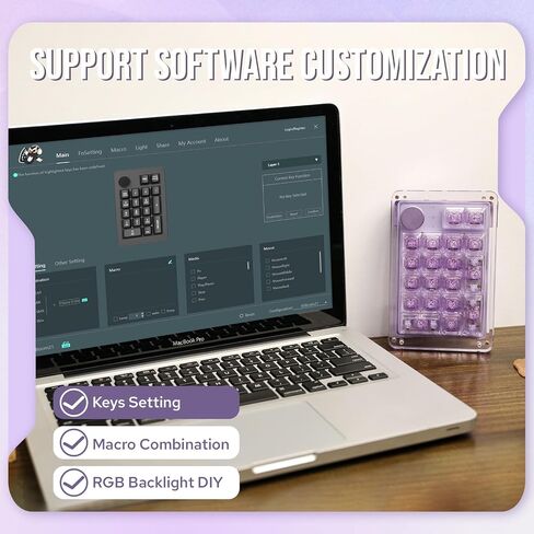 KiiBoom Phantom 21 Hot Swappable Crystal Acrylic Numpad, BT5.0/2.4GHz/USB-C Triple mode NKRO Programmable Numeric Keypad with Knob, South-facing RGB, 1900mAh Battery for Win/Mac (Purple) in Saudi Arabia