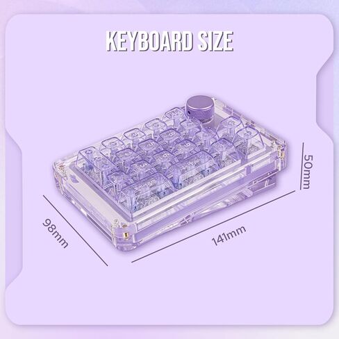 KiiBoom Phantom 21 Hot Swappable Crystal Acrylic Numpad, BT5.0/2.4GHz/USB-C Triple mode NKRO Programmable Numeric Keypad with Knob, South-facing RGB, 1900mAh Battery for Win/Mac (Purple) in Saudi Arabia