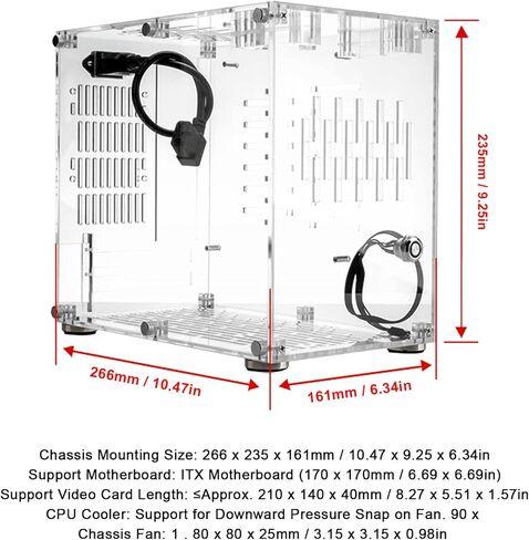 حافظة Mini ITX من الأكريليك الشفاف، حافظة كمبيوتر صغيرة، حافظة كمبيوتر Mini ITX مع تدفق هواء ممتاز لمبرد وحدة المعالجة المركزية لبطاقة الرسومات على اللوحة الأم، إلخ in Saudi Arabia