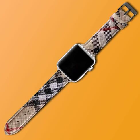 سوار فاخر مصمم متوافق مع ساعة Apple 38 مم 40 مم 41 مم 42 مم 44 مم 45 مم 49 مم للرجال والنساء، أساور معصم بديلة من الجلد البيج المنقوش الفاخر حزام قابل للتعديل لـ iWatch SE Ultra 9 8 7 6 5 4 3 2 1 in Saudi Arabia