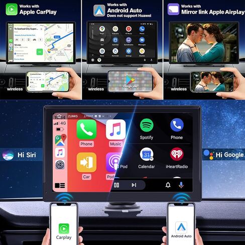9" Wireless carplay screen for car with Apple Carplay/Android Auto, portable IPS Touch Screen,2.5K Dash Cam,1080P Backup Camera,Voice Control, BT, FM, Mirror Link for All Vehicle，2 types of holders in Saudi Arabia