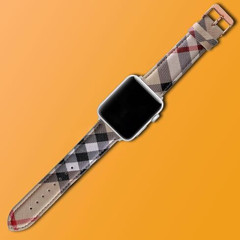Designer Luxury Band Compatible with Apple Watch 38mm 40mm 41mm 42mm 44mm 45mm 49mm Men Women, Luxury Beige Plaid Leather Replacement Wristbands Adjustable Strap for iWatch SE Ultra 9 8 7 6 5 4 3 2 1 in Saudi Arabia