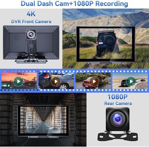9" Wireless carplay screen for car with Apple Carplay/Android Auto, portable IPS Touch Screen,2.5K Dash Cam,1080P Backup Camera,Voice Control, BT, FM, Mirror Link for All Vehicle，2 types of holders in Saudi Arabia