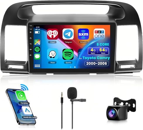 8 CORE 4G+64G Car Radio for Toyota Camry 2000-2006 with Wireless CarPlay/Android Auto, Podofo 9" 1280 * 720P IPS Touch Screen Stereo Android 13 GPS WiFi Bluetooth DSP SWC + HD Backup Camera in Saudi Arabia