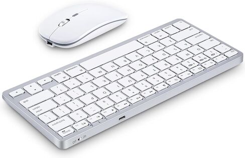 Wireless Keyboard and Mouse compatible with Apple Macbook Imac Bluetooth Keyboard and Mouse with USB Dongle (White Keys Silver Shape) in Saudi Arabia