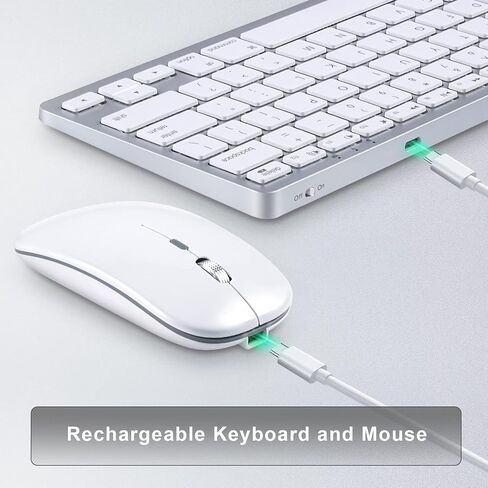 Wireless Keyboard and Mouse compatible with Apple Macbook Imac Bluetooth Keyboard and Mouse with USB Dongle (White Keys Silver Shape) in Saudi Arabia