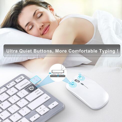 Wireless Keyboard and Mouse compatible with Apple Macbook Imac Bluetooth Keyboard and Mouse with USB Dongle (White Keys Silver Shape) in Saudi Arabia
