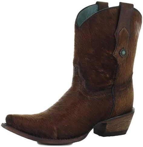 Corral Boots Womens Studded Round Toe Zippered Casual Boots Ankle Mid Heel 2-3" - Brown in Saudi Arabia
