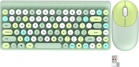 Fashion Wireless Keyboard and Mouse Combo, USB Cordless Cute Round Key Smart Power-Saving Ultra Slim Combo for Laptop, PC, Computer and Desktop in Saudi Arabia