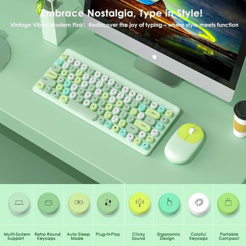 Fashion Wireless Keyboard and Mouse Combo, USB Cordless Cute Round Key Smart Power-Saving Ultra Slim Combo for Laptop, PC, Computer and Desktop in Saudi Arabia