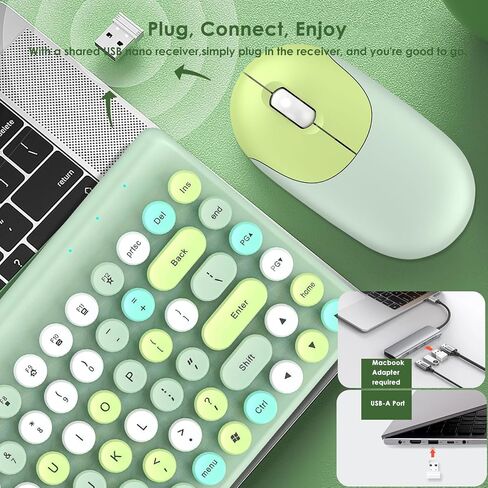 Fashion Wireless Keyboard and Mouse Combo, USB Cordless Cute Round Key Smart Power-Saving Ultra Slim Combo for Laptop, PC, Computer and Desktop in Saudi Arabia