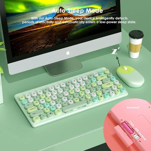 Fashion Wireless Keyboard and Mouse Combo, USB Cordless Cute Round Key Smart Power-Saving Ultra Slim Combo for Laptop, PC, Computer and Desktop in Saudi Arabia