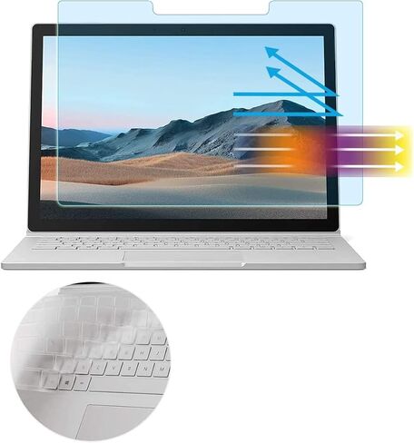 تصميم MUBUY لجهاز Microsoft Surface Book 2 3 15 بوصة واقي شاشة كمبيوتر محمول كامل الشاشة ومرشح الضوء الأزرق وغطاء لوحة المفاتيح لـ 2121 2020 2019 2018 Surface Book 15"، يقلل من إجهاد العين in Saudi Arabia