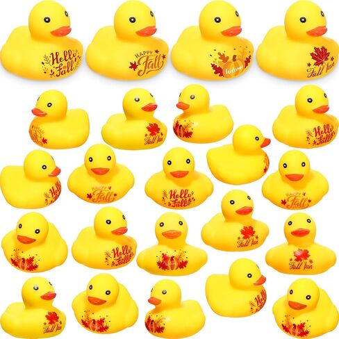 Hiboom 48 Pcs Fall Rubber Ducks 2 Inch Thanksgiving Rubber Duck with Leaf Pumpkin Printed Fall Themed Bathtub Toys Gifts Table Decor Autumn Thanksgiving Party Favor (Vibrant) in Kuwait