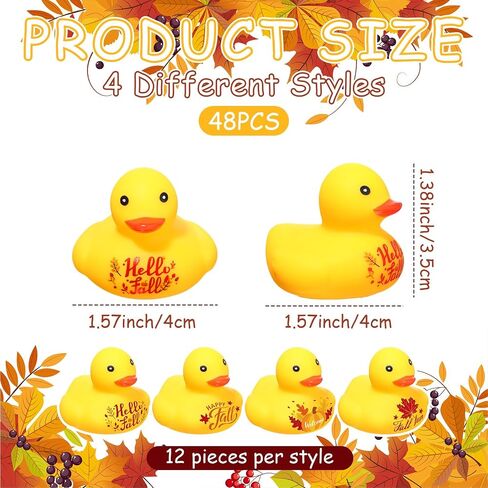 Hiboom 48 Pcs Fall Rubber Ducks 2 Inch Thanksgiving Rubber Duck with Leaf Pumpkin Printed Fall Themed Bathtub Toys Gifts Table Decor Autumn Thanksgiving Party Favor (Vibrant) in Kuwait