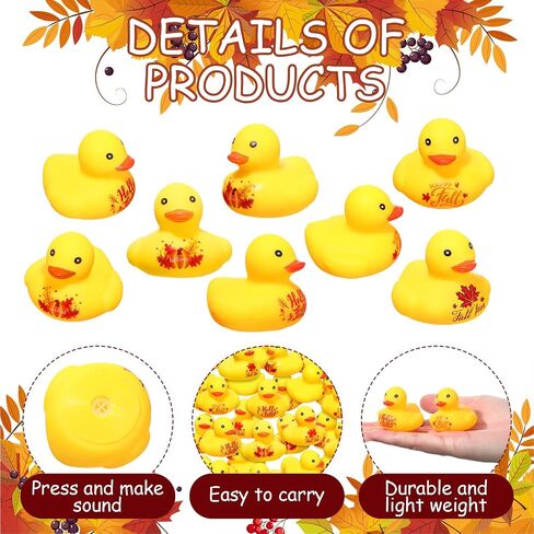 Hiboom 48 Pcs Fall Rubber Ducks 2 Inch Thanksgiving Rubber Duck with Leaf Pumpkin Printed Fall Themed Bathtub Toys Gifts Table Decor Autumn Thanksgiving Party Favor (Vibrant) in Kuwait