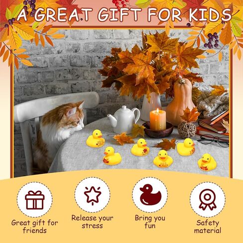 Hiboom 48 Pcs Fall Rubber Ducks 2 Inch Thanksgiving Rubber Duck with Leaf Pumpkin Printed Fall Themed Bathtub Toys Gifts Table Decor Autumn Thanksgiving Party Favor (Vibrant) in Kuwait