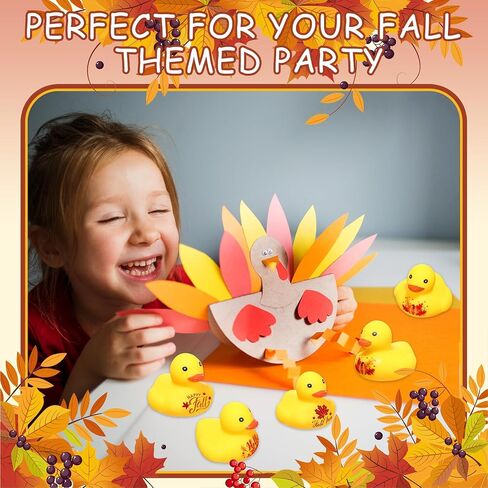 Hiboom 48 Pcs Fall Rubber Ducks 2 Inch Thanksgiving Rubber Duck with Leaf Pumpkin Printed Fall Themed Bathtub Toys Gifts Table Decor Autumn Thanksgiving Party Favor (Vibrant) in Kuwait