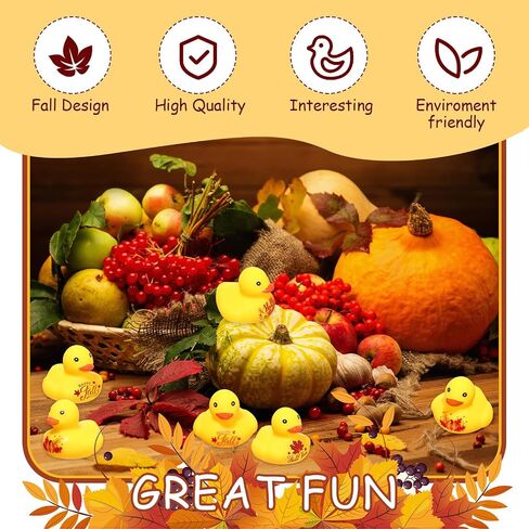 Hiboom 48 Pcs Fall Rubber Ducks 2 Inch Thanksgiving Rubber Duck with Leaf Pumpkin Printed Fall Themed Bathtub Toys Gifts Table Decor Autumn Thanksgiving Party Favor (Vibrant) in Kuwait