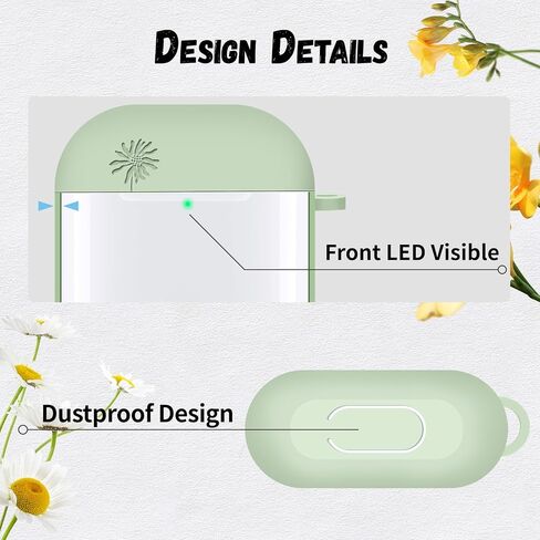 Compatible with AirPods 2nd/1st Generation Case, Soft Silicone Flower Engraved Protective Skin with Keychain for Apple AirPod 2&1, Front LED Visible, Light Green in Saudi Arabia