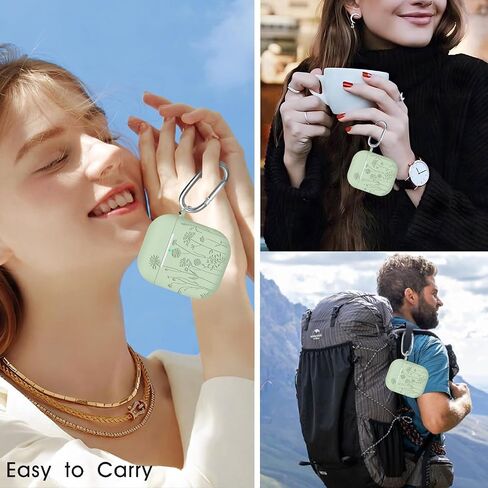 Compatible with AirPods 2nd/1st Generation Case, Soft Silicone Flower Engraved Protective Skin with Keychain for Apple AirPod 2&1, Front LED Visible, Light Green in Saudi Arabia