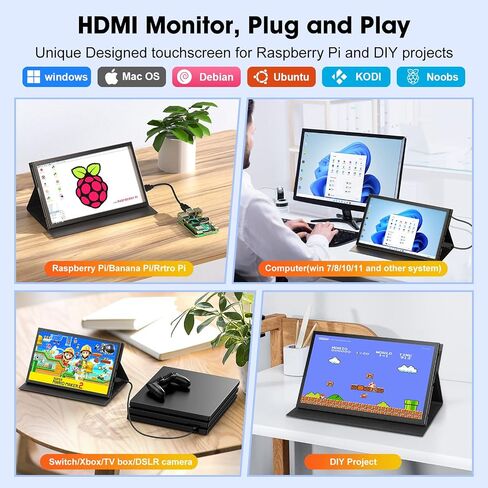 APROTII RasPi Screen, 7 inch 1024x600 IPS Portable Monitor, 5-Points Capacitive Touchscreen Display Mini HDMI Monitor for Laptop RasPi 4B 3B+3A+ & Banana Pi win7/8/10/11 & Game Consoles in Saudi Arabia