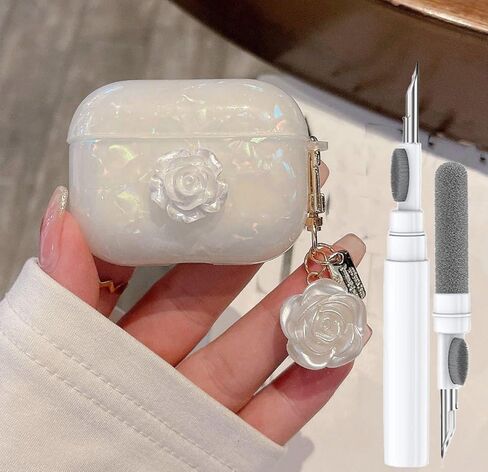 حافظة Olytop for Cute Glitter Airpods Pro/Pro 2 Gen مع قلم منظف، غطاء حماية من الجيل الثاني/الأول لجهاز iPod Pro الجيل الثاني/الأول مع سلسلة مفاتيح على شكل زهرة 2023/2022/2019 - كاميليا ملونة in Kuwait