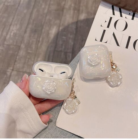 حافظة Olytop for Cute Glitter Airpods Pro/Pro 2 Gen مع قلم منظف، غطاء حماية من الجيل الثاني/الأول لجهاز iPod Pro الجيل الثاني/الأول مع سلسلة مفاتيح على شكل زهرة 2023/2022/2019 - كاميليا ملونة in Kuwait
