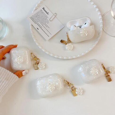 حافظة Olytop for Cute Glitter Airpods Pro/Pro 2 Gen مع قلم منظف، غطاء حماية من الجيل الثاني/الأول لجهاز iPod Pro الجيل الثاني/الأول مع سلسلة مفاتيح على شكل زهرة 2023/2022/2019 - كاميليا ملونة in Kuwait