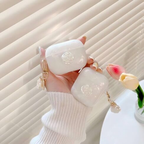 حافظة Olytop for Cute Glitter Airpods Pro/Pro 2 Gen مع قلم منظف، غطاء حماية من الجيل الثاني/الأول لجهاز iPod Pro الجيل الثاني/الأول مع سلسلة مفاتيح على شكل زهرة 2023/2022/2019 - كاميليا ملونة in Kuwait