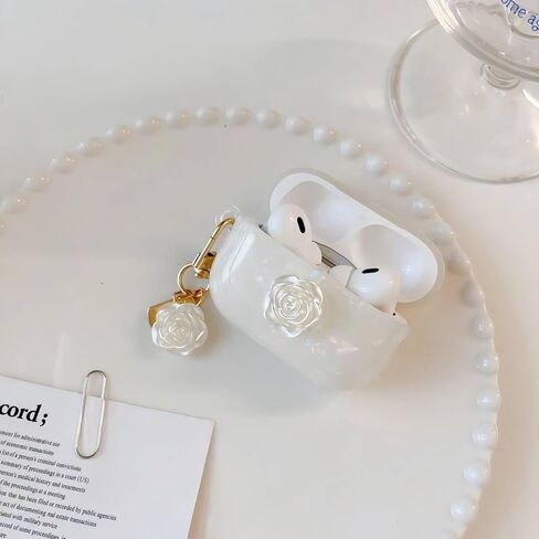 حافظة Olytop for Cute Glitter Airpods Pro/Pro 2 Gen مع قلم منظف، غطاء حماية من الجيل الثاني/الأول لجهاز iPod Pro الجيل الثاني/الأول مع سلسلة مفاتيح على شكل زهرة 2023/2022/2019 - كاميليا ملونة in Kuwait