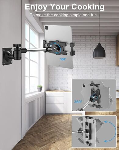 Tablet Wall Mount Holder with 360° Rotating Foldable Arm for 4-13" Phone & iPad Pro 12.9/Air/Mini, iPhone, Galaxy Tab/Fold, Surface Pro/Go, Switch, Fire for Kitchen, Bathroom, Bedside, Desk, Car Truck in Saudi Arabia