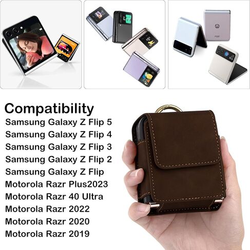 for Samsung Galaxy Z Flip 5/4/3 Phone Pouch Holster Belt Case, Leather Pouch with Belt Slot for Phone Holster Case for Motorola Razr Plus, for Moto Razr+ 2023, for Galaxy Z Flip 5/4/3/2 in Kuwait