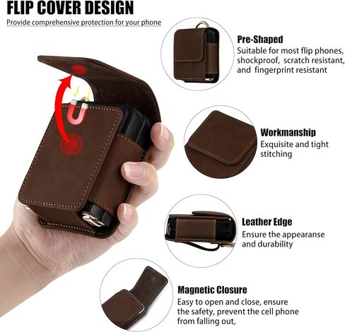 for Samsung Galaxy Z Flip 5/4/3 Phone Pouch Holster Belt Case, Leather Pouch with Belt Slot for Phone Holster Case for Motorola Razr Plus, for Moto Razr+ 2023, for Galaxy Z Flip 5/4/3/2 in Kuwait
