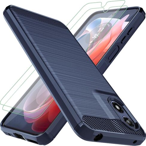for Moto G Play 4G 2024 Case: with 2pcs Screen Protector Shock-Absorption Flexible TPU Rubber Protective Cover for Motorola Moto G Play 2024(Black) in Kuwait