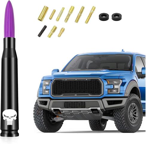 Car Truck Bullet Antenna, 5.5"x0.8" Replacement Short Antenna Mast with Screws Adapter, Skull Design AM/FM Radio Antenna, Automobile Exterior Accessories for Pickup, SUV, Vehicles (Blue) in Saudi Arabia