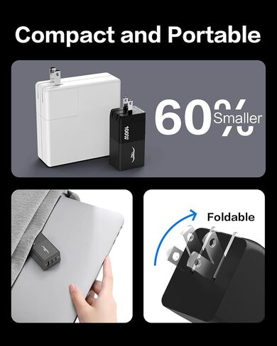 شاحن حائط USB C بقدرة 65 وات: محطة شحن سريعة بـ 3 منافذ GaN III، محول شاحن حائط مدمج قابل للطي لأجهزة MacBook Pro/Air، HP، Dell XPS، iPhone 15/14/Pro، iPad Pro/Air، Galaxy S23، Steam Deck، إلخ in Saudi Arabia