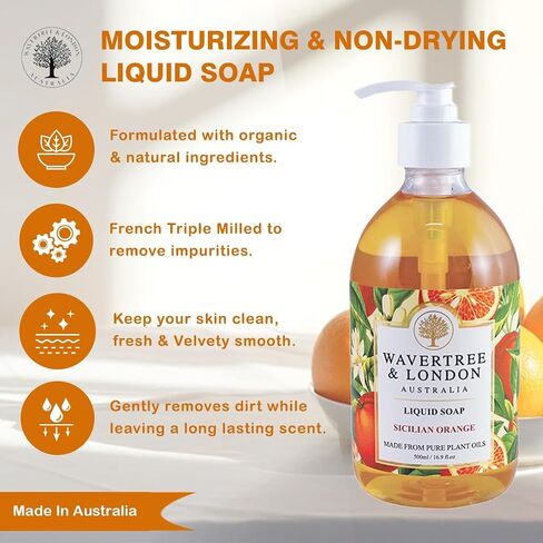 Wavertree & London Natural Liquid Soap Bottle with Dispenser Pump, Beach Scented Liquid Hand Soap for Bathroom, Kitchen - Australia Made Moisturizing Plant Oil Body & Hand Wash Soap in Saudi Arabia