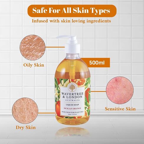 Wavertree & London Natural Liquid Soap Bottle with Dispenser Pump, Beach Scented Liquid Hand Soap for Bathroom, Kitchen - Australia Made Moisturizing Plant Oil Body & Hand Wash Soap in Saudi Arabia