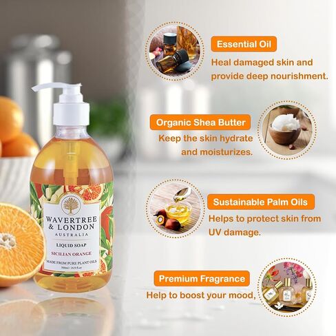 Wavertree & London Natural Liquid Soap Bottle with Dispenser Pump, Beach Scented Liquid Hand Soap for Bathroom, Kitchen - Australia Made Moisturizing Plant Oil Body & Hand Wash Soap in Saudi Arabia