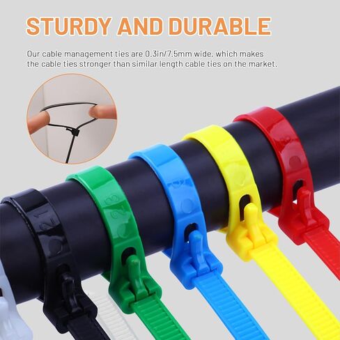 Reusable Zip Ties 8 Inch, 120pcs Colored Zip Tie Heavy Duty Outdoor Small Cable Ties, Releasable Tie Wraps, Wire Ties Removable for Cord Management (8 Inch) in Saudi Arabia