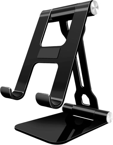 Adjustable Cell Phone Stand, Foldable Metal Desktop Phone Holder/Cradle/Dock Compatible with iPhone 14 13 12 Pro Max SE X XS 8 Plus/iPad/Samsung, All Smartphone, Office Desk Accessories (Black) in Saudi Arabia