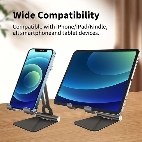 Adjustable Cell Phone Stand, Foldable Metal Desktop Phone Holder/Cradle/Dock Compatible with iPhone 14 13 12 Pro Max SE X XS 8 Plus/iPad/Samsung, All Smartphone, Office Desk Accessories (Black) in Saudi Arabia